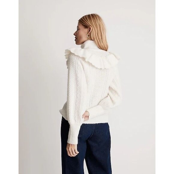 Madewell NWT Cable Winslow Mockneck Sweater Alpaca Blend in Antique Cream Large - Picture 2 of 10